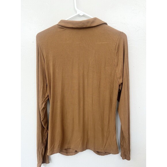 Old navy Blouse Fitted Button Down Tan Carmel Stretchy Shirt Size XL New Top - Picture 7 of 8